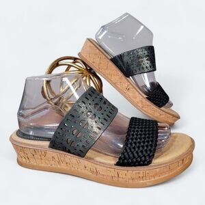 Latigo Kate Black Wedge Sandals Size 8 Shimmer Woven Cork Wedge
